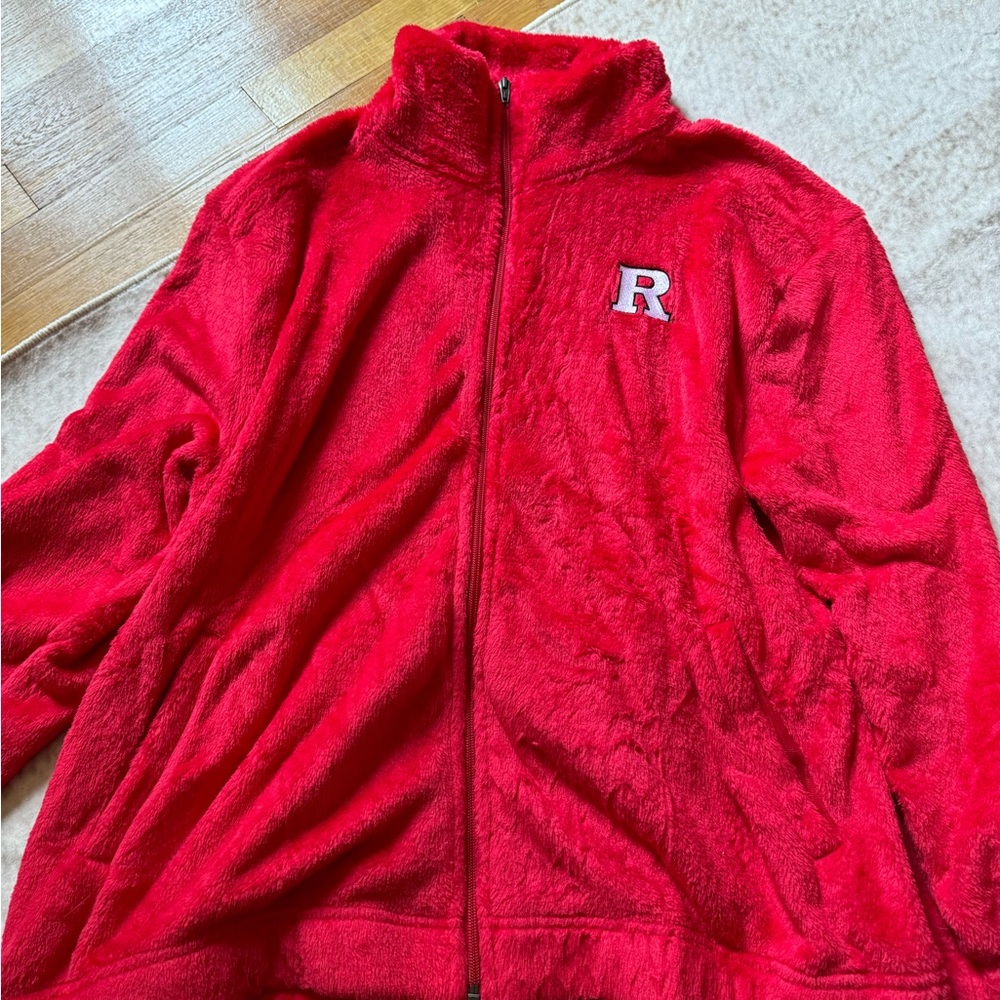 Red Fleece Jacket with Rutgers Logo